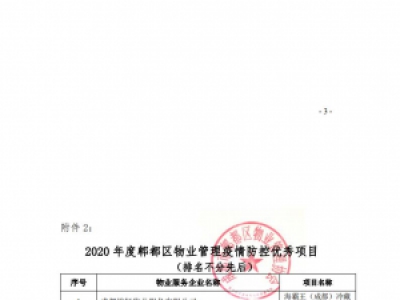 关于表彰2020年度郫都区“疫情防控优秀 企业及疫情防控优秀项目”的决定